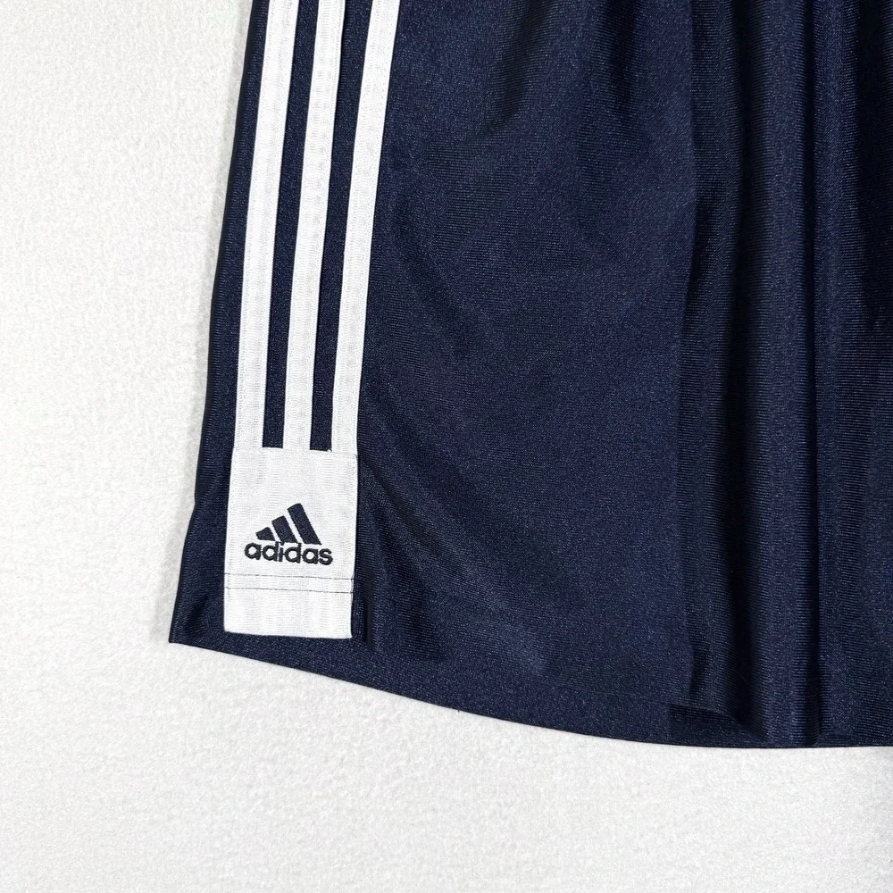 Vintage Adidas Shorts Mens Small Shiny Dazzle Soccer Y2K Blue 3 Stripe Football